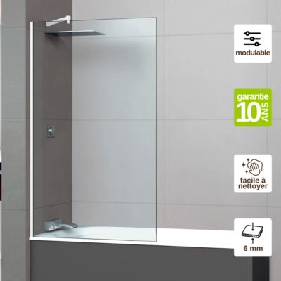 Pare Baignoire fixe en verre sécurité ép 6mm - L100xH147 cm - profilé blanc mat - SUPERBAN Mont Blanc CC