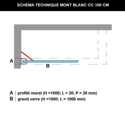 Pare Baignoire fixe en verre sécurité ép 6mm - L100xH147 cm - profilé or brossé - SUPERBAN Mont Blanc CC