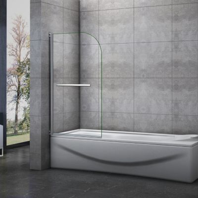 Pare baignoire L.70 x H.130cm pivotant à 180 avec 2 étagères et porte-serviette - 5mm verre sécurit - Installation réversible