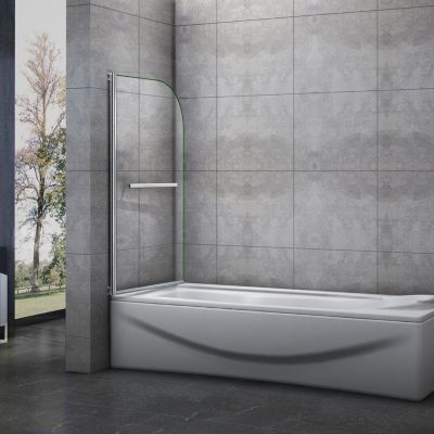 Pare baignoire L.70 x H.130cm pivotant à 180 avec 2 étagères et porte-serviette - 5mm verre sécurit - Installation réversible