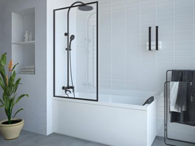 Pare baignoire noir mat style industriel - 70 x 140 cm - Verre trempé - BRADENTON