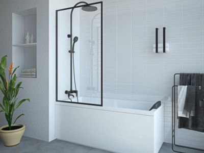 Pare baignoire noir mat style industriel - 80 x 140 cm - Verre trempé - BRADENTON