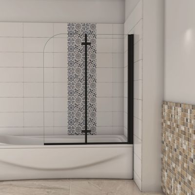 pare baignoire noir pivotante pliant 120x140cm,paroi fixée,5mm verre anticalcaire,noir mat en métal style et simplicité