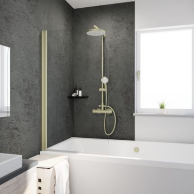 Pare-baignoire pivotant 1 volet, 140 x 80 cm, verre transparent 5mm, profilé doré mat, Schulte Capri