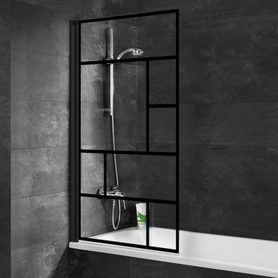Pare Baignoire Pivotant RIVANON - Noir Mat, Verre Trempé 5 Mm, 70 X 140 Cm, Style Industriel