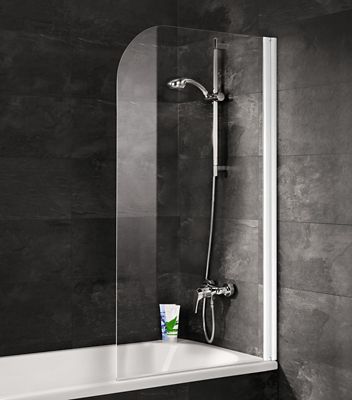 Pare-baignoire pivotant 1 volet, 80 x 140 cm, verre transparent 5 mm, profilé blanc, Schulte Capri