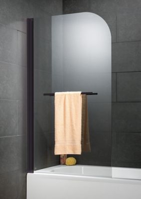Pare-baignoire pivotant 1 volet, 80 x 140 cm, verre transparent anticalcaire 5 mm, profilé noir, Schulte Capri