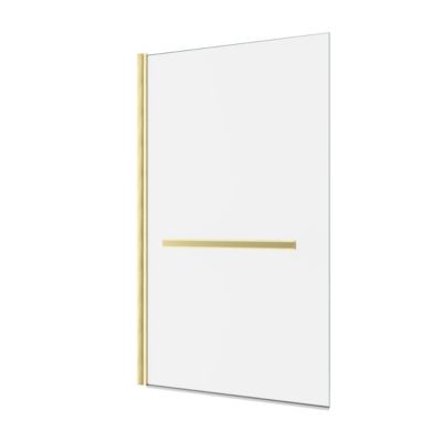 Pare-baignoire pivotant 150 x 85 cm, profilés aluminium doré brossé, porte-serviette, Galedo Prime