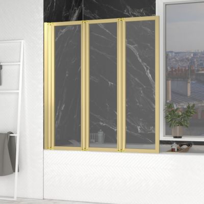 Pare baignoire Pivotant 3 Volets Or Brossé - 125x143 cm - Verre Trempé 4 mm - ZAGGY GOLD