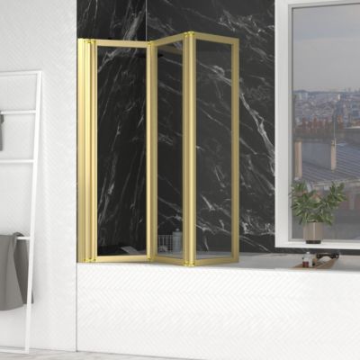 Pare baignoire Pivotant 3 Volets Or Brossé - 125x143 cm - Verre Trempé 4 mm - ZAGGY GOLD