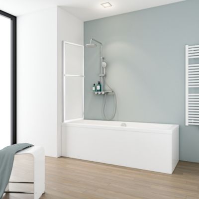 Pare-baignoire pivotant coulissant avec porte-serviettes H.140 x l.118 cm, blanc, Schulte
