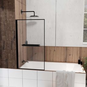 Pare baignoire pivotant l.75 x H.130 cm profilés noirs avec porte serviette et étagère, Galedo Edge