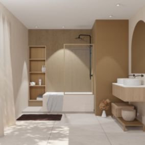 Pare baignoire pivotant l.80 x H.140 cm profilés effet bois, Galedo Art Déco