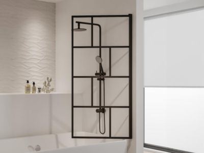 Pare baignoire pivotant style industriel - 70 x 140 cm - Noir mat - Verre - RIVANON