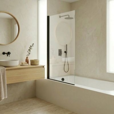 Pare-Baignoire pivotant verre transparent anticalcaire et aluminium 80 x 140 noir Essebagno