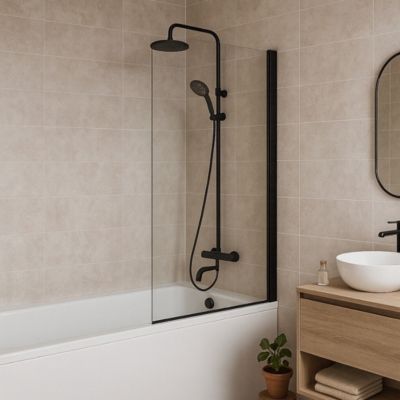 Pare-Baignoire pivotant verre transparent anticalcaire et aluminium 80 x 140 noir Essebagno
