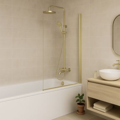 Pare-Baignoire pivotant verre transparent anticalcaire et aluminium 80 x 140 Or brossé Essebagno