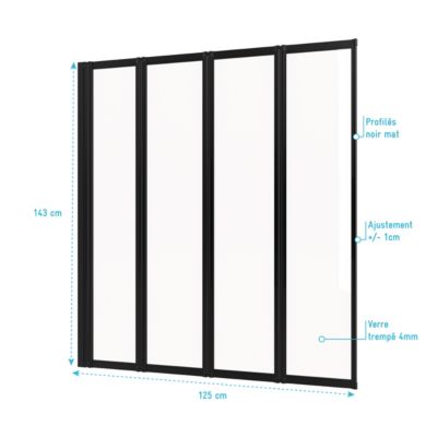 Pare baignoire Quatro 4 volets pivotants noir 143 x 125cm Galedo