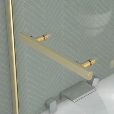 Pare-baignoire rabattable 120 x 70 cm, profilés alu doré brossé, porte-serviette, Galedo Essentiel