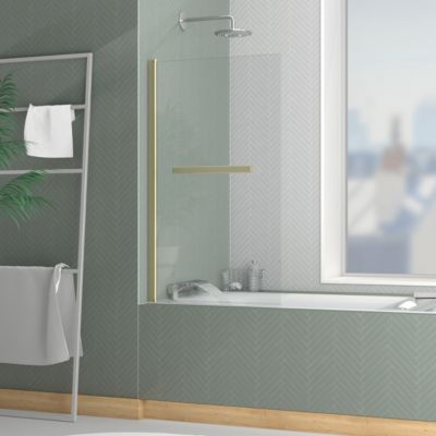 Pare-baignoire rabattable 120 x 70 cm, profilés aluminium doré brossé, porte-serviette, Galedo Essentiel