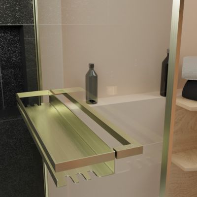 Pare-baignoire rabattable 130 x 75 cm, profilés aluminium doré brossé, porte-serviette/étagère, Galedo Golden Edge