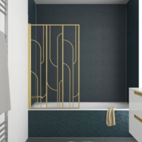 Pare-baignoire rabattable 140 x 80 cm, profilés alu doré, Galedo Art Deco