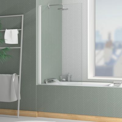 Pare-baignoire rabattable 140 x 80 cm, profilés aluminium blanc mat, Galedo Essentiel