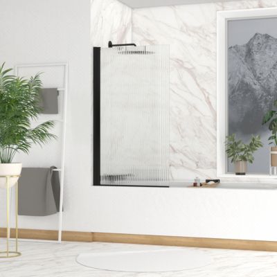 Pare-baignoire rabattable 140 x 80 cm, profilés aluminium noir mat, Galedo Wave