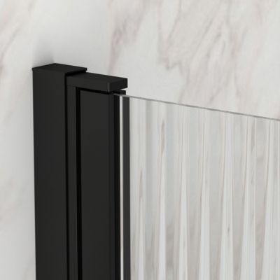 Pare-baignoire rabattable 140 x 80 cm, profilés aluminium noir mat, Galedo Wave