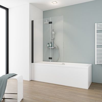 Pare-baignoire rabattable avec 2 volets, 104 x 130 cm, verre transparent 5 mm, profilé noir, Schulte