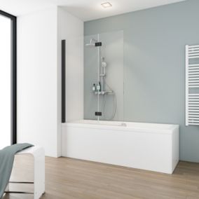 Pare-baignoire rabattable avec 2 volets, 104 x 130 cm, verre transparent 5 mm, profilé noir, Schulte