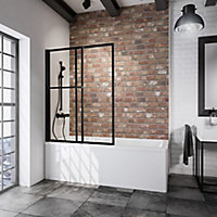 Pare baignoire rabattable et coulissant 2 volets, 70 -118 x 140 cm, Schulte Style Industriel, verre transparent profilé noir