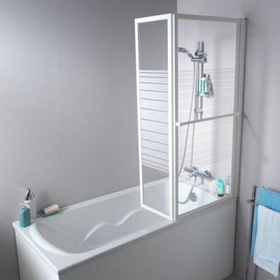 Pare-baignoire relevable 2 volets profilés blanc 140 x 104 cm Ecume