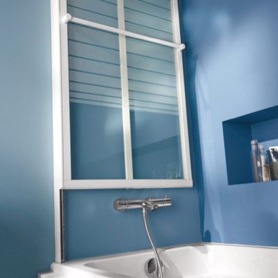 Pare-baignoire relevable 2 volets profilés blanc 140 x 104 cm Ecume