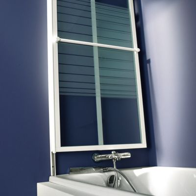 Pare-baignoire relevable 2 volets profilés blanc 140 x 104 cm Ecume