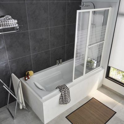 Pare-baignoire relevable 2 volets profilés blanc 140 x 104 cm Ecume