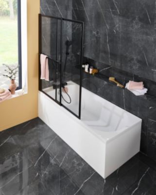Pare-baignoire relevable et coulissant noir mat 2 volets Atelier du bain