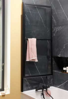 Pare-baignoire relevable et coulissant noir mat 2 volets Atelier du bain