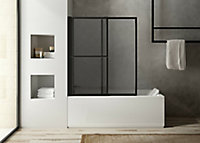Pare-baignoire relevable et coulissant noir mat 2 volets Atelier du bain