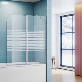 Pare-Baignoire SIRHONA 1200x1400mm Ecran de Baignoire 2 Volets + 6mm Verre Dépoli Strié + Barre de Tension en Aluminium