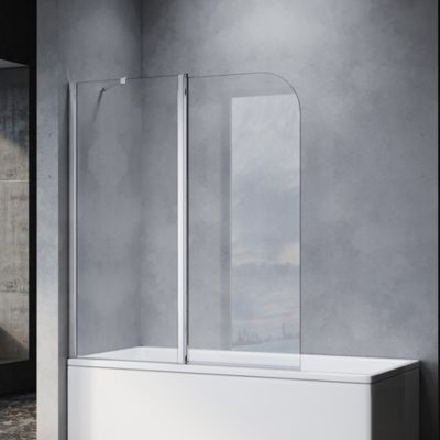 Pare-Baignoire SIRHONA 1200x1400mm Ecran de Baignoire 2 Volets + 6mm Verre Transparent + Barre de Tension en Aluminium
