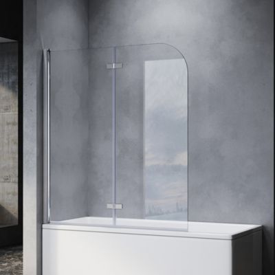 Pare-Baignoire SIRHONA 1200x1400mm Ecran de baignoire 2 Volets + 6mm Verre Transparent + Construction en Aluminium Double Couche
