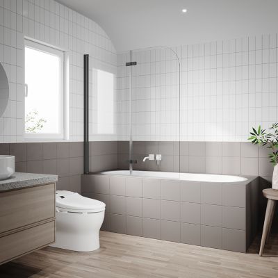 Pare-Baignoire SIRHONA 1200x1400mm Ecran de baignoire 2 Volets + 6mm Verre Transparent + Double Construction en Aluminium