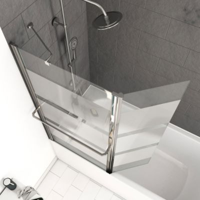 Pare baignoire + volet pivotant 130x105- Profile aluminium chrome et verre transparent bande depolie