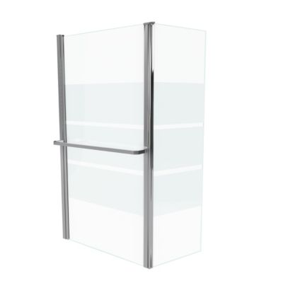 Pare baignoire + volet pivotant 130x105- Profile aluminium chrome et verre transparent bande depolie