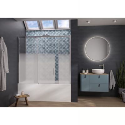 Pare-bain Kinedo Smart Design Pegasus coulissant pose entre 2 murs 160x148 chromé verre sérigraphié cosmos partie fixe à gauche