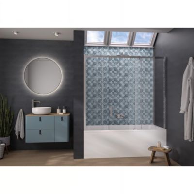 Pare-bain Kinedo Smart Design Pegasus coulissant pose entre 2 murs 170x148 chromé partie fixe à droite