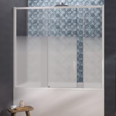 Pare-bain Kinedo Smart Design Pegasus coulissant pose entre 2 murs 180x148 blanc verre sérigraphié cosmos partie fixe à gauche
