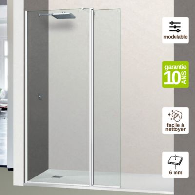 Pare douche fixe avec déflecteur Droit en verre sécurité ép 6mm - L(73+32)105xH195 cm - blanc - SUPERBAN Alsace Sport