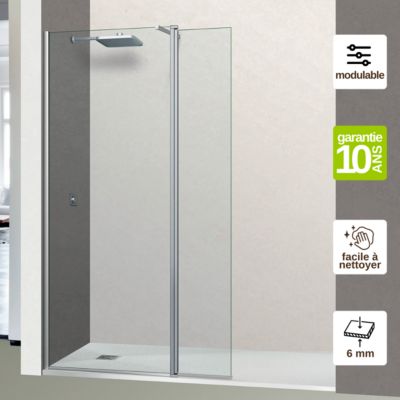 Pare douche fixe avec déflecteur Droit en verre sécurité ép 6mm - L(73+32)105xH195 cm - chrome - SUPERBAN Alsace Sport